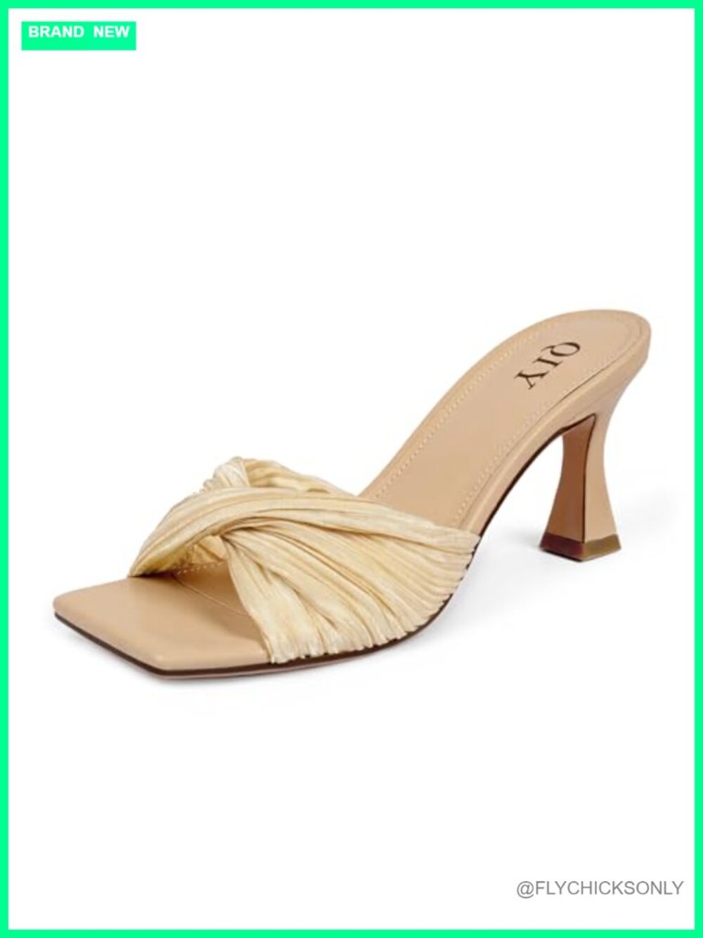 QIY Satin Square Toe Mule Heels for Women Kitten Heel Ankle Strap
